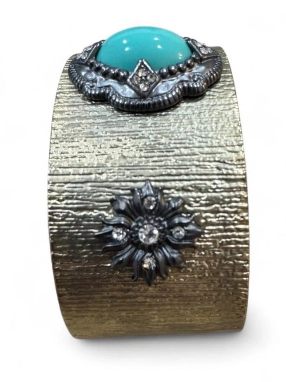 Turquoise Cabochon Textured Gold-Tone Statement Cuff
